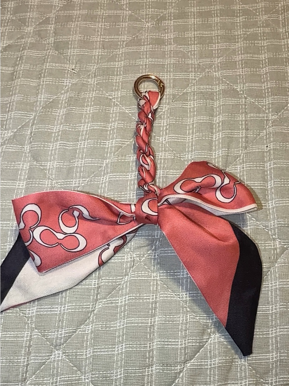 Coach Coral and Navy Silk Bow Key & Card Holder Charm